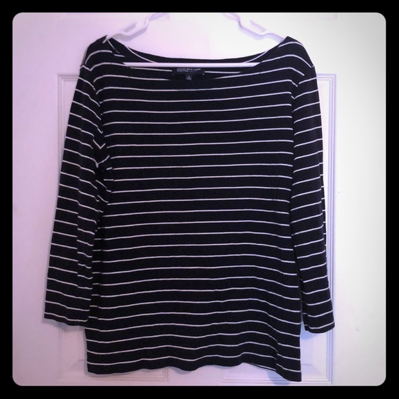 Jones New York Navy and White Striped Shirt - Picture 1 of 4